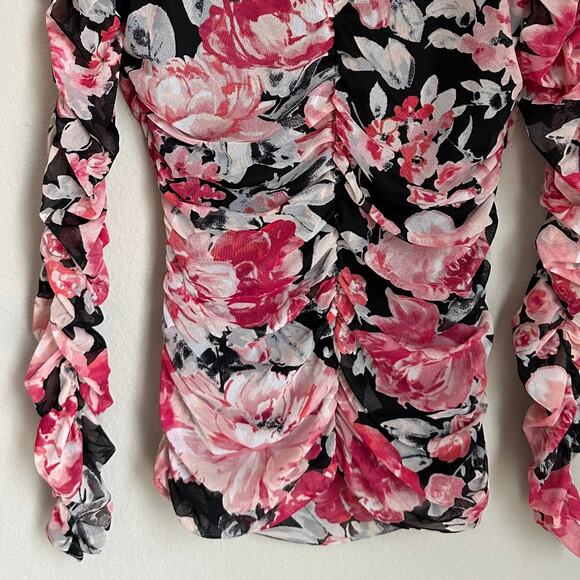 WHBM Y2K Ribbed Floral Blouse Semi-Sheer Lined Coquette V-Neck Whimsigoth - Picture 3 of 8